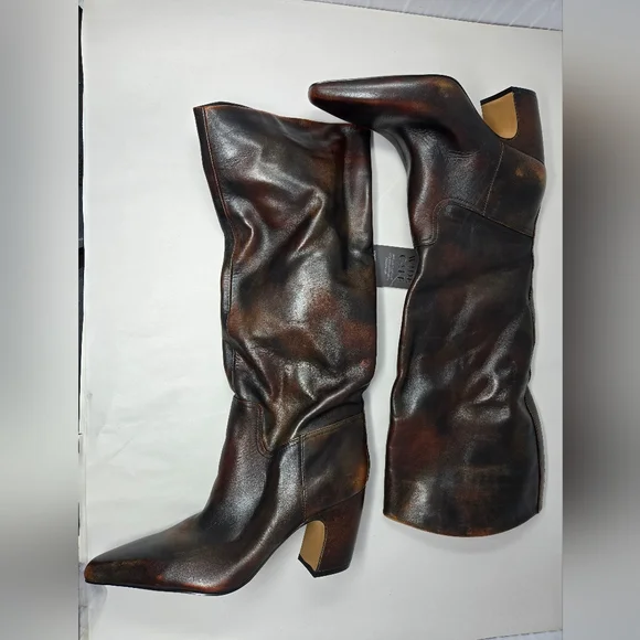 Vince Camuto Cristin Knee High Boots Sz 11M Wide Calf Washed Brown Leather - Picture 2 of 11